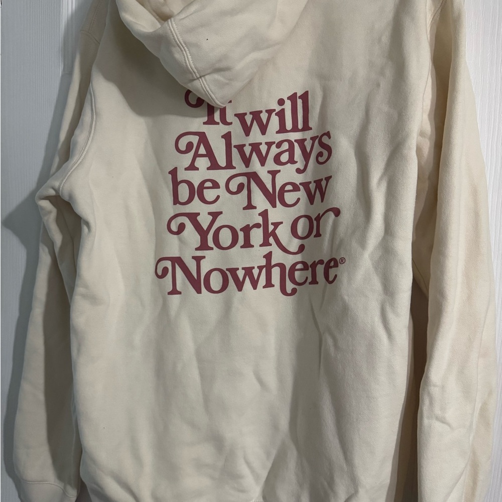 Cream Hoodie with Maroon Text